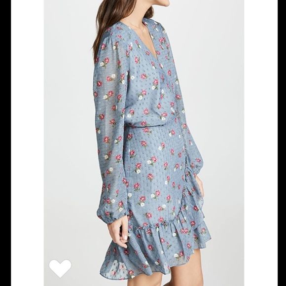Wayf Eloise Long Sleeve Blue Mini Wrap Dress NWT - Picture 4 of 15